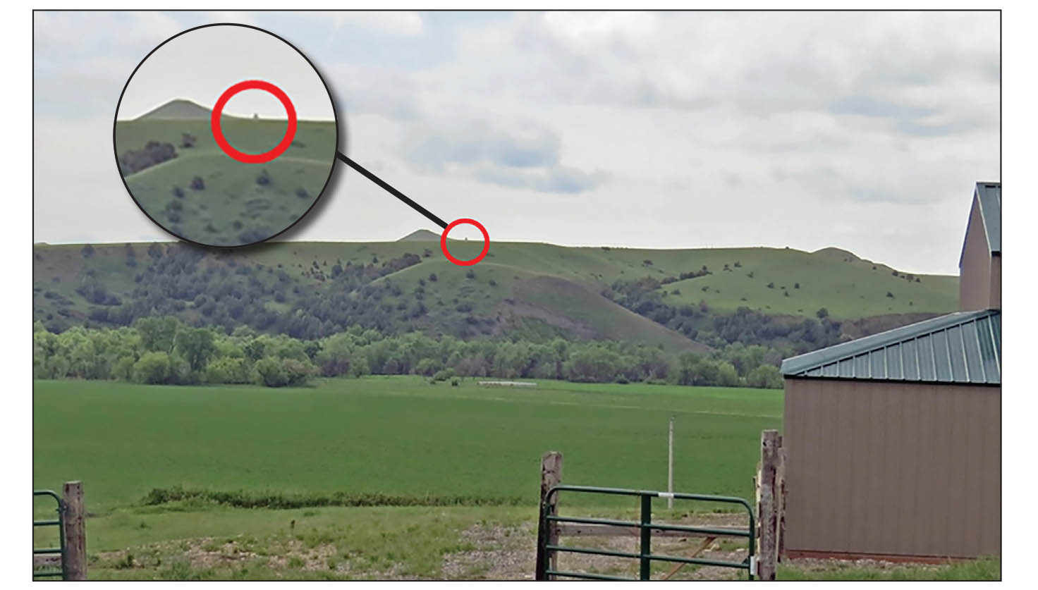 This photograph was taken on Lodge Grass Creek in Montana when trying to duplicate the long shot made by Jack Bean in 1874. The tiny speck in the red circle is a white painted plywood target.